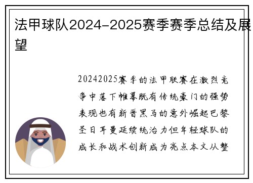 法甲球队2024-2025赛季赛季总结及展望